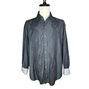 Robert Graham | Men | Black Paisley Contrast Textured Button Up Shirt | Size XL